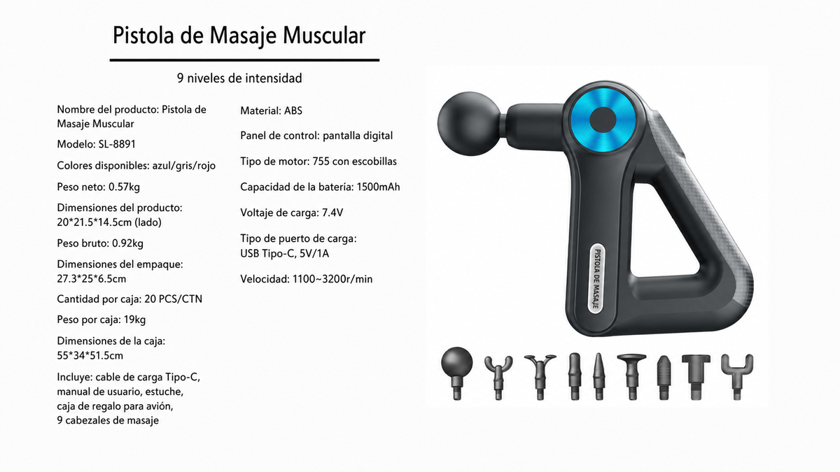 Pistola de Masaje Muscular con Pantalla LCD - 8
