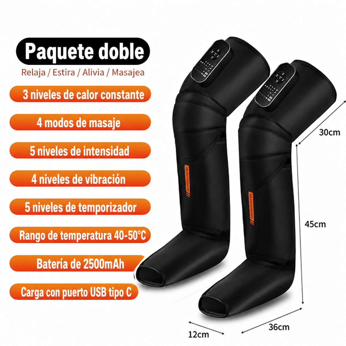 Masajeador de piernas con presión de aire y calor