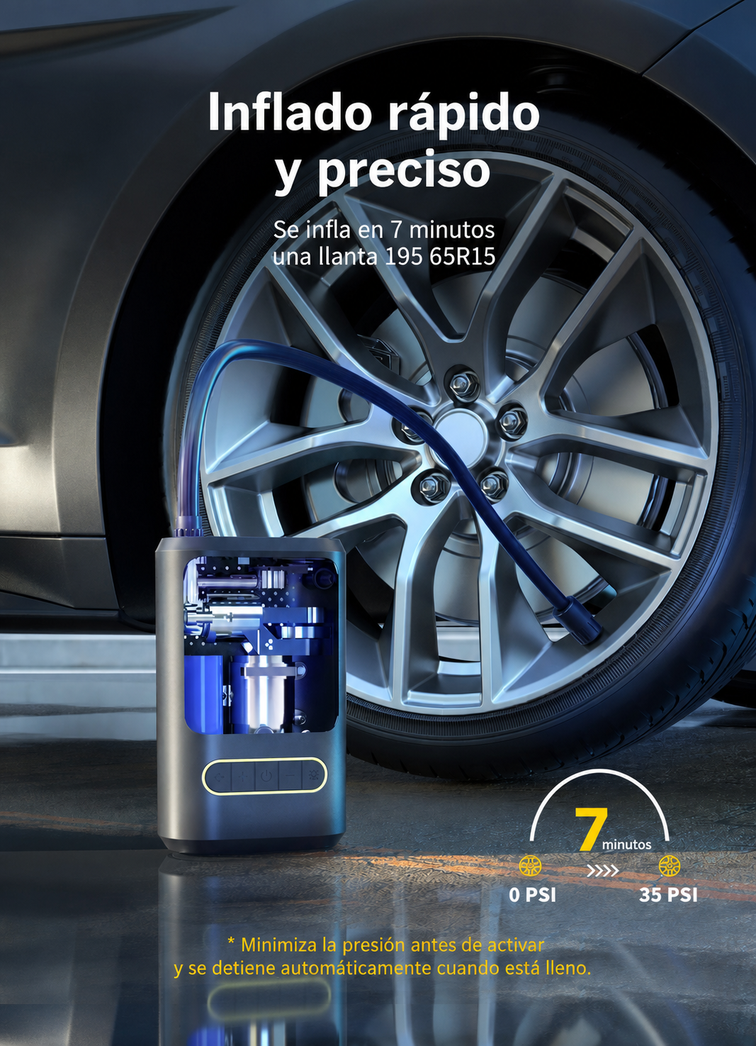 Inflador portátil inalámbrico con pantalla digital - 9