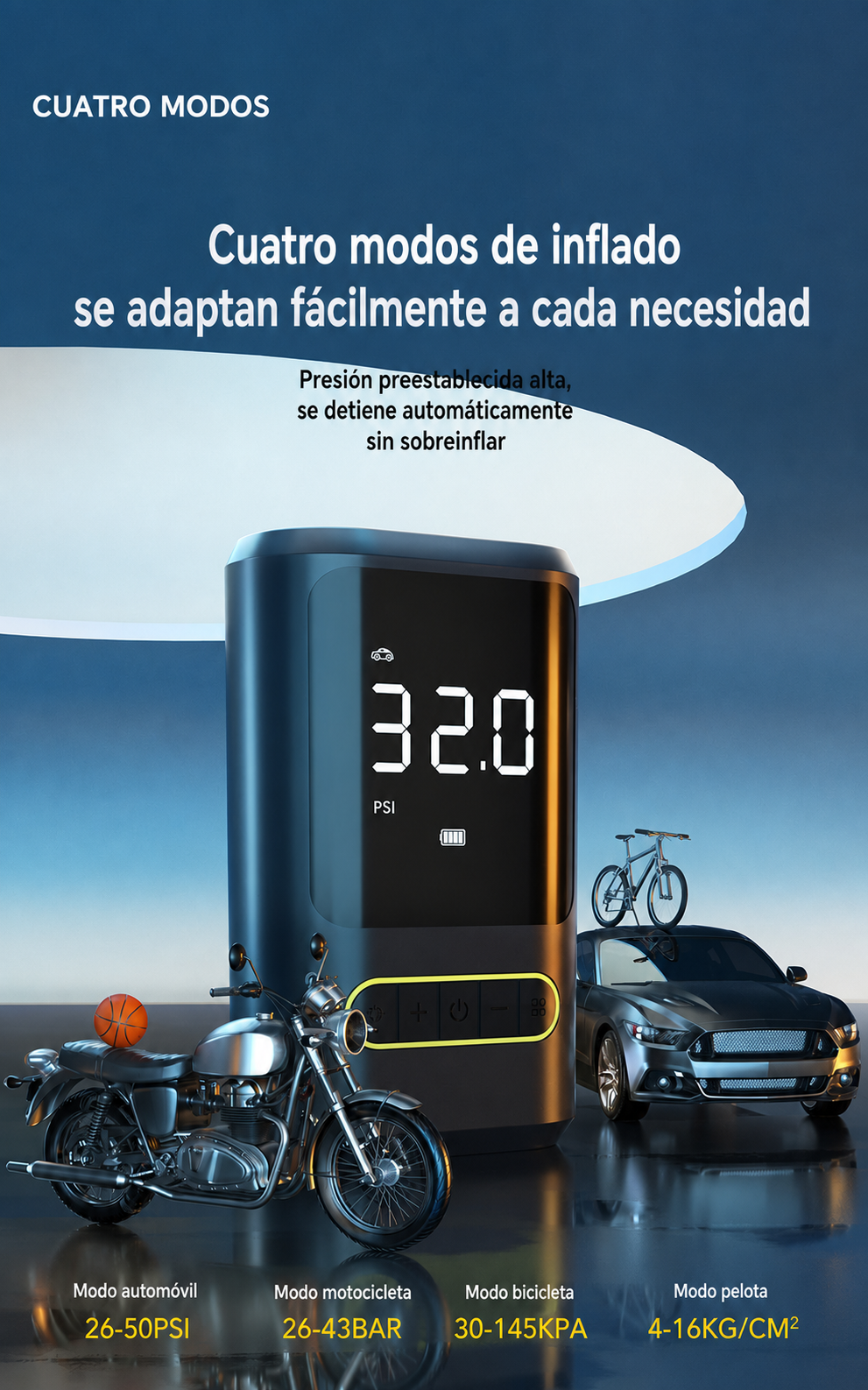 Inflador portátil inalámbrico con pantalla digital - 1