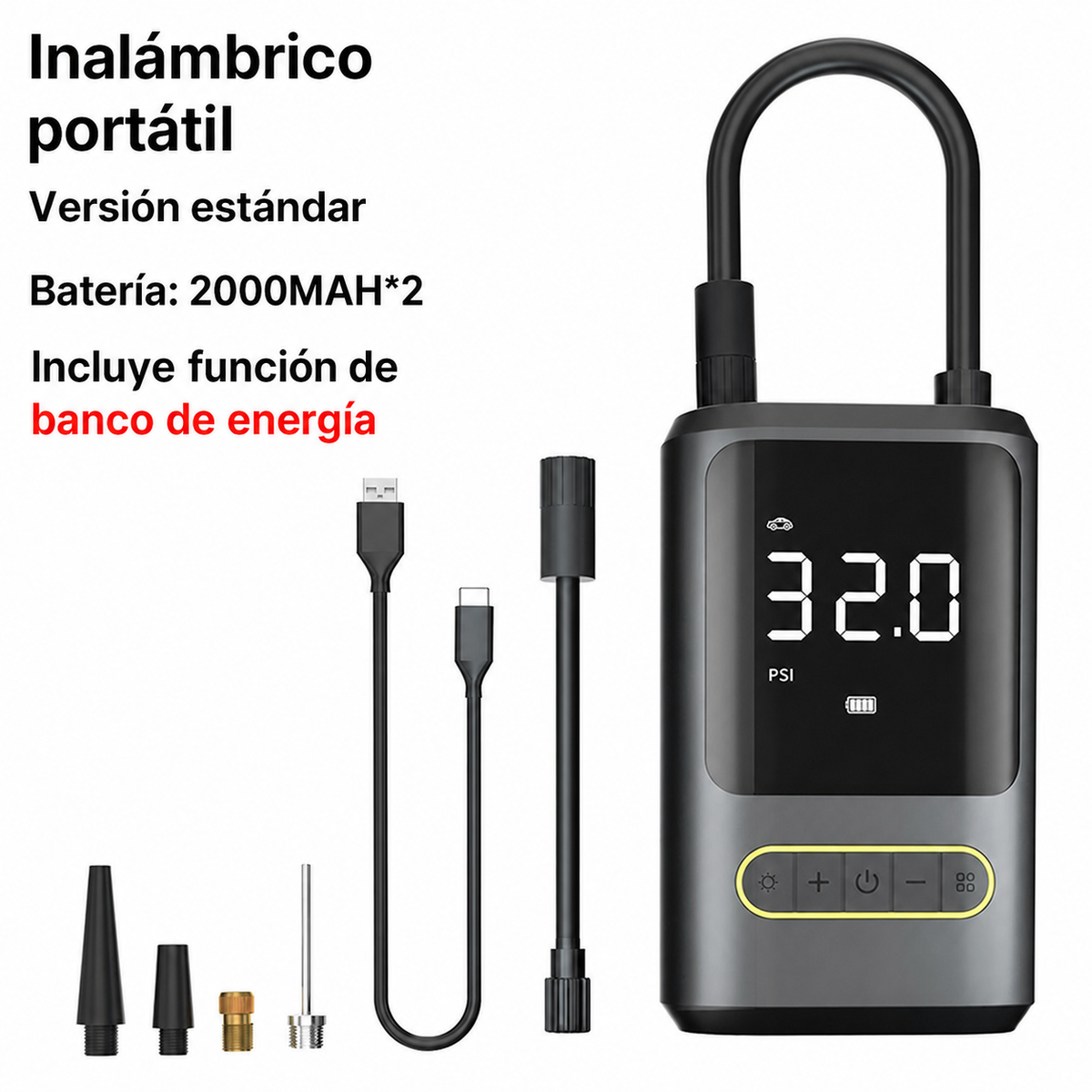 Inflador portátil inalámbrico con pantalla digital