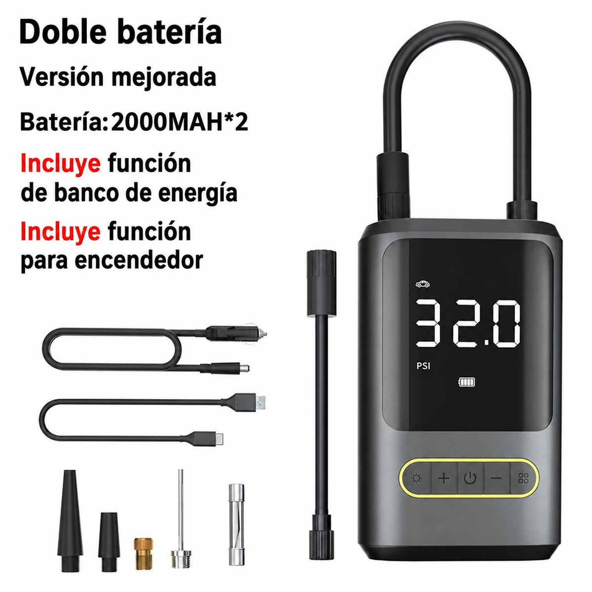 Inflador portátil inalámbrico con pantalla digital