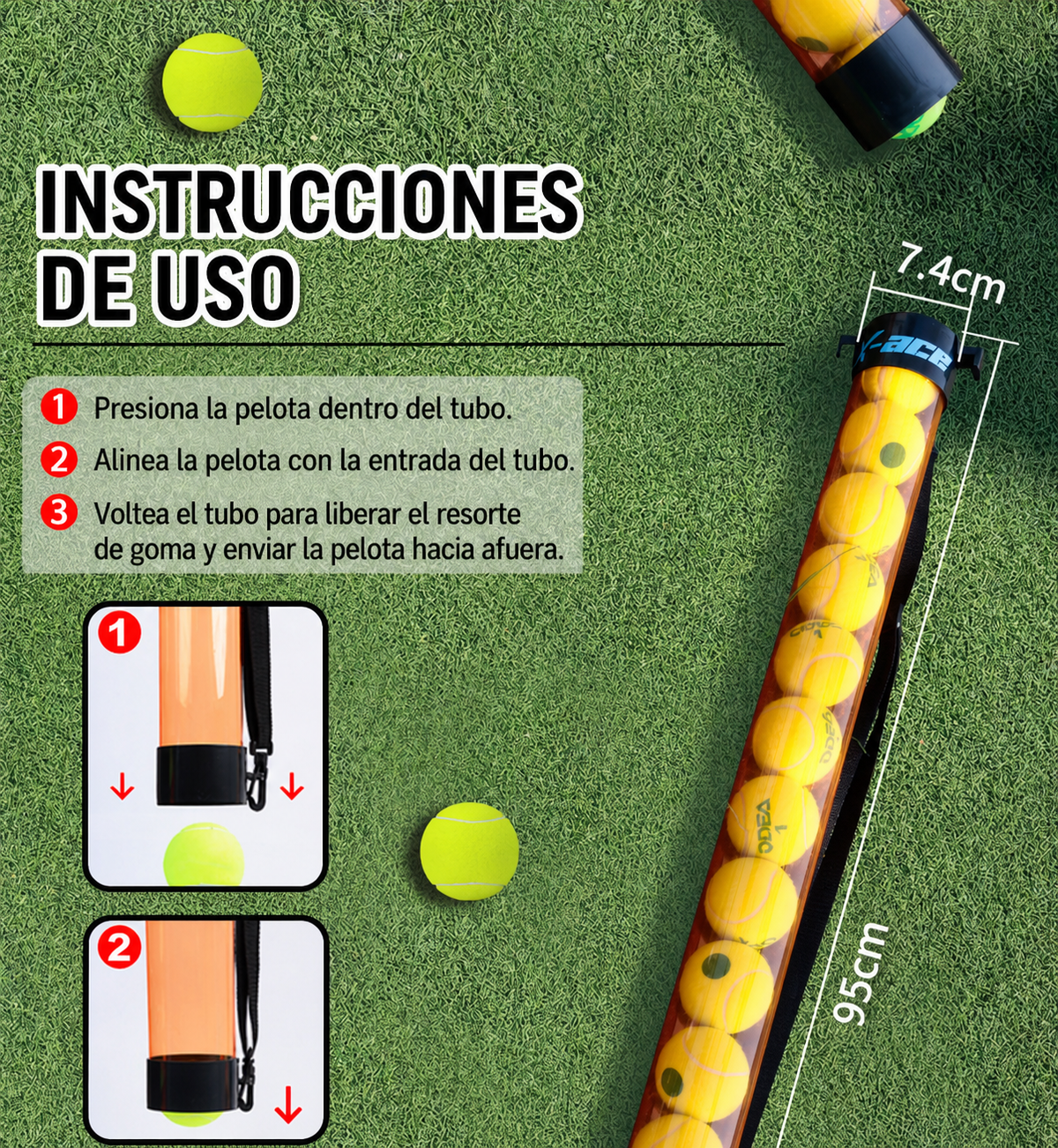 Tubo recogepelotas de tenis X-ACE para 15 pelotas - 8