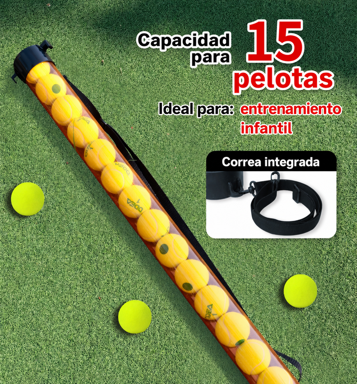 Tubo recogepelotas de tenis X-ACE para 15 pelotas - 7
