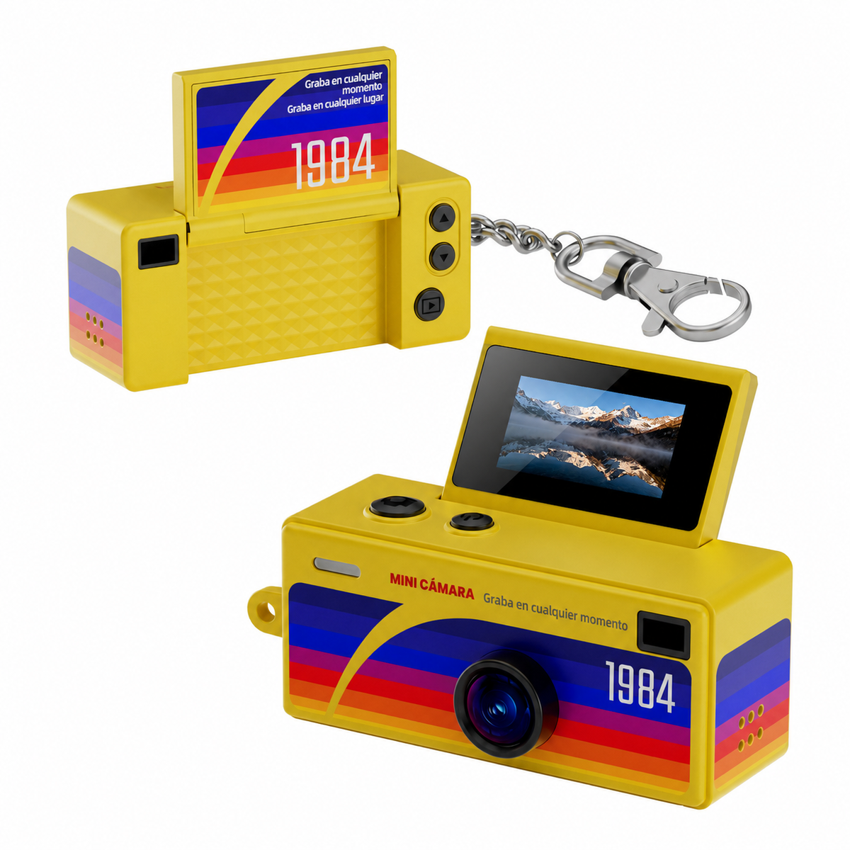 Mini cámara digital retro con llavero