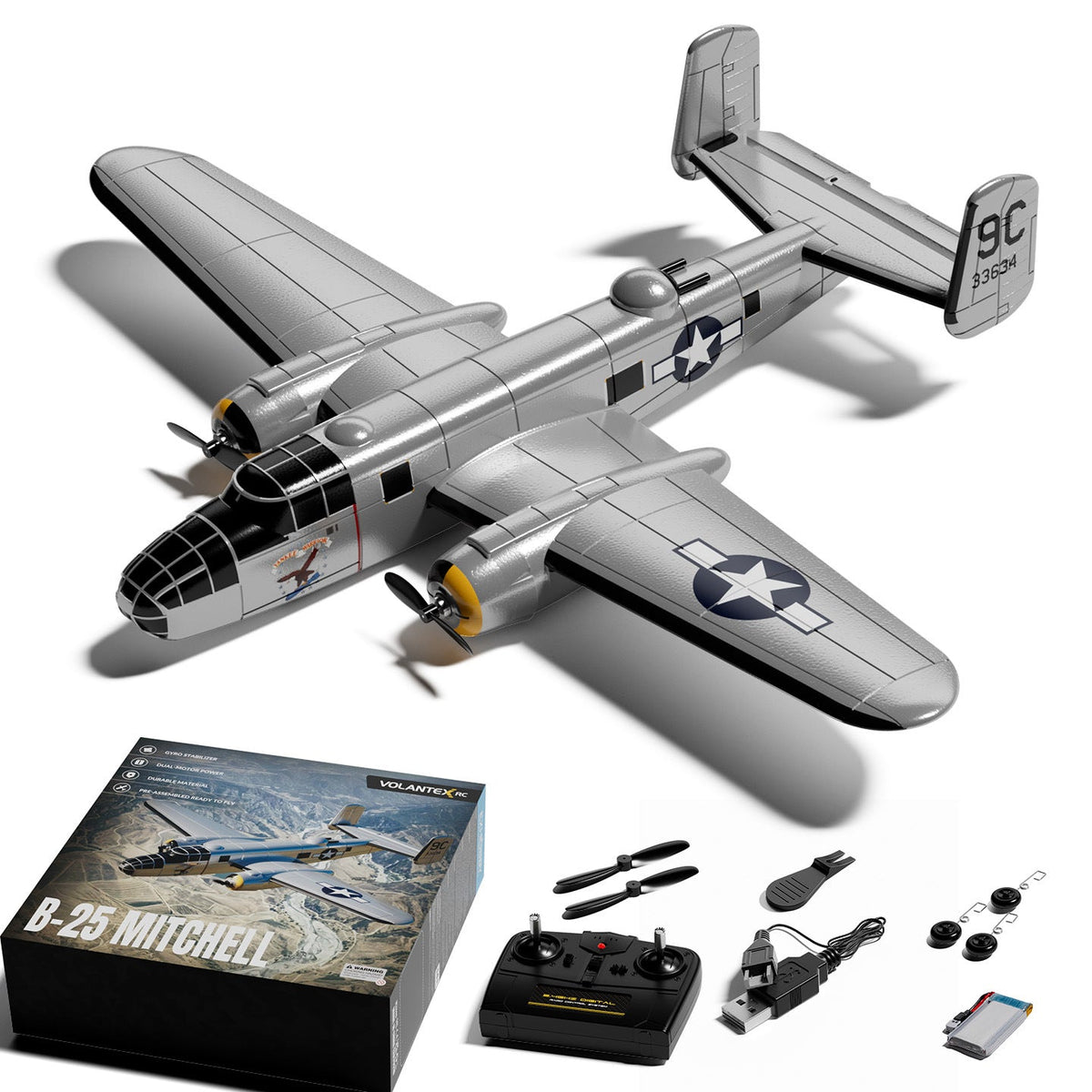 Avión RC VOLANTEXRC Mitchell Bombardero Ala Fija 3 Canales