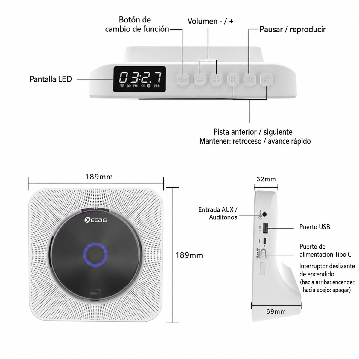 Reproductor de CD portátil con Bluetooth - 2