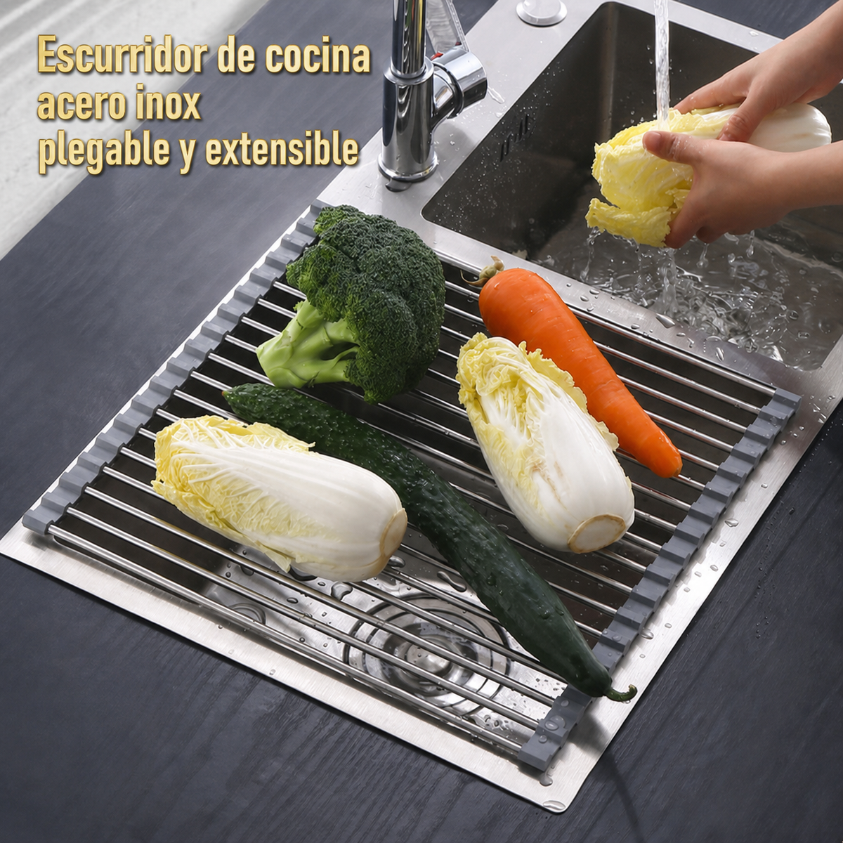 Escurridor de cocina acero inox plegable y extensible - 1