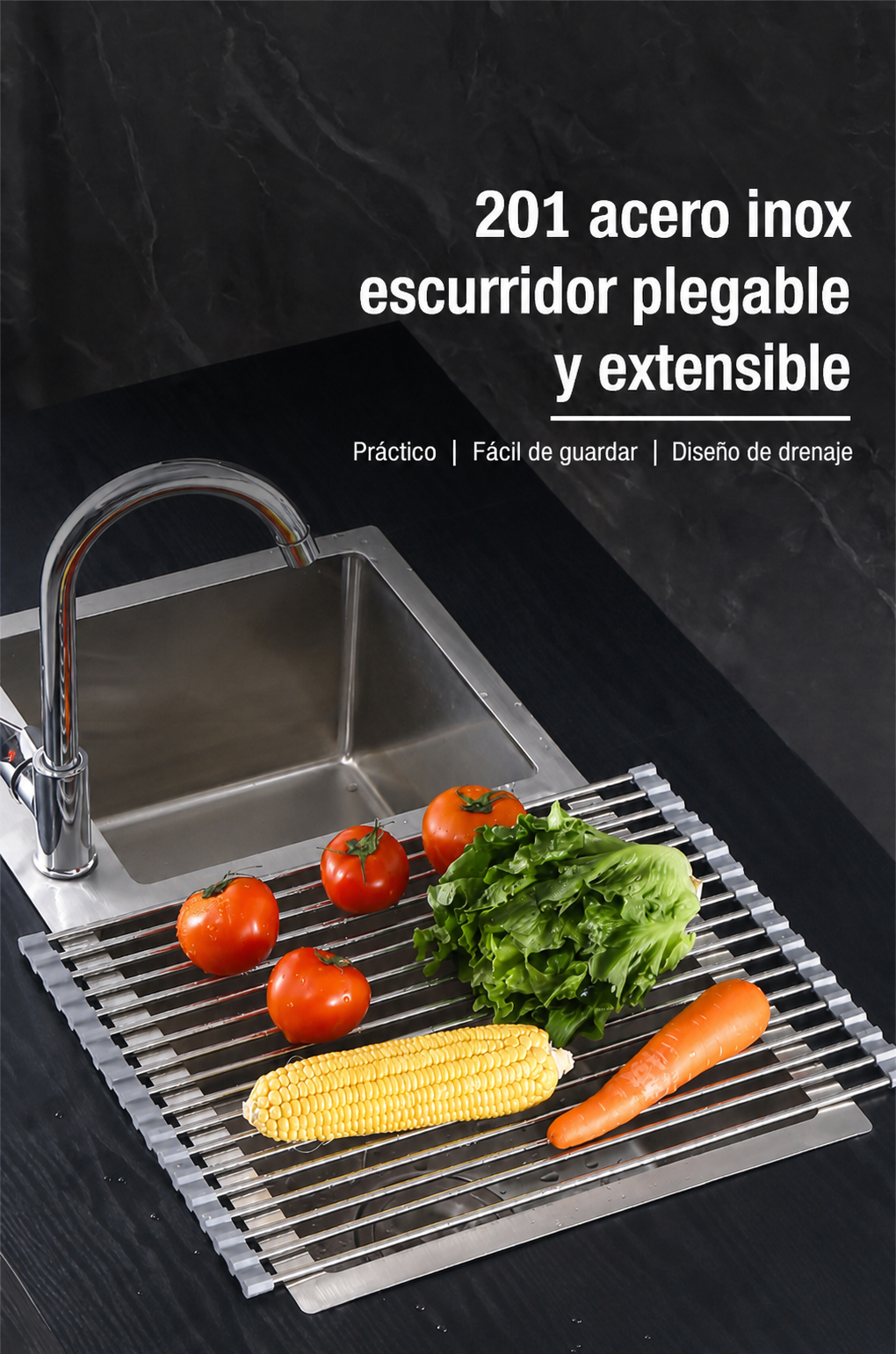 Escurridor de cocina acero inox plegable y extensible - 6