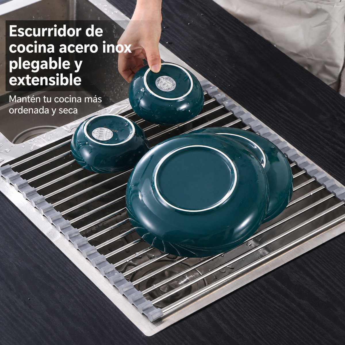 Escurridor de cocina acero inox plegable y extensible - 2