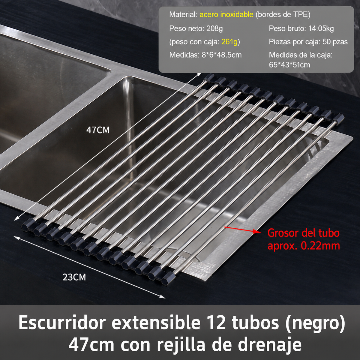 Escurridor de cocina acero inox plegable y extensible