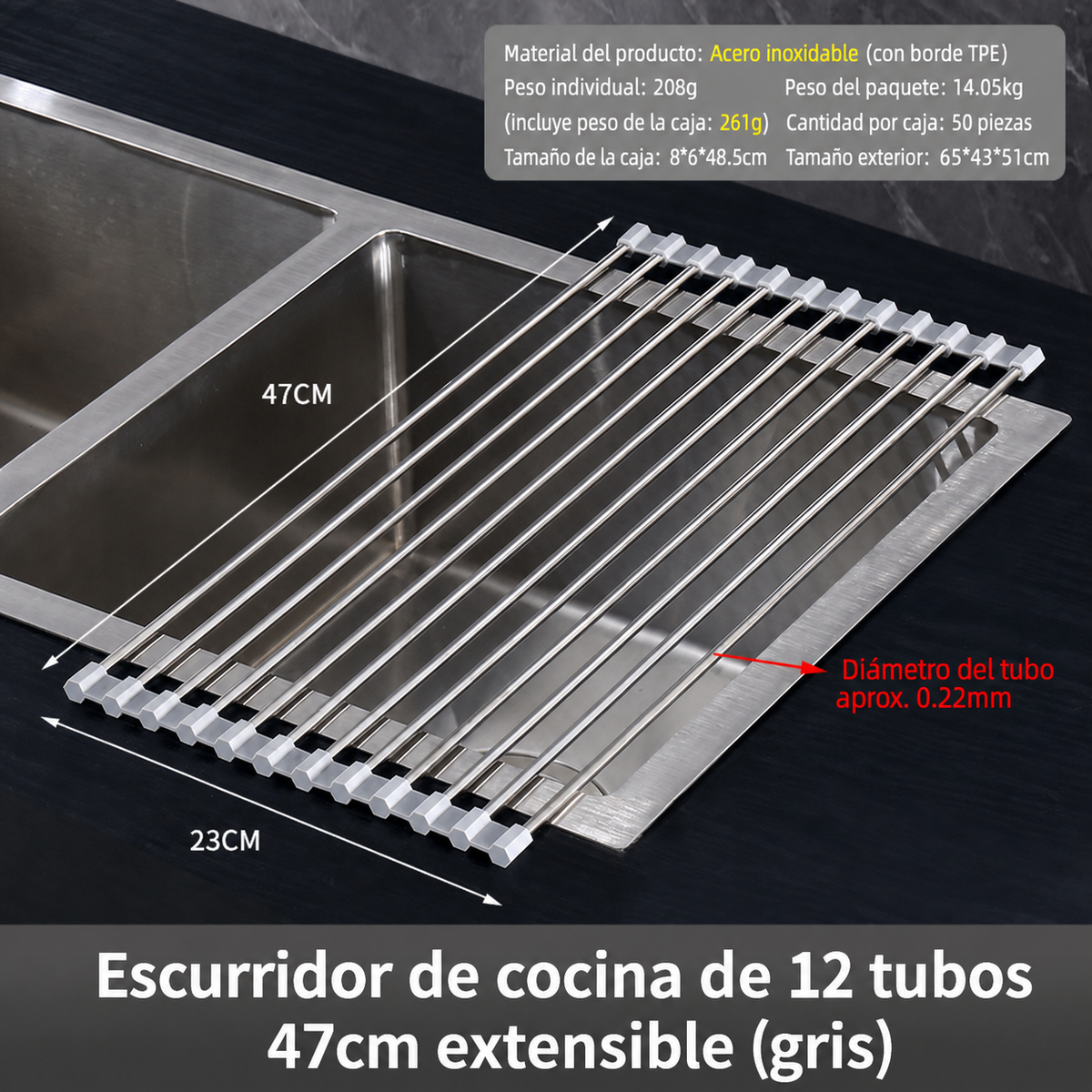 Escurridor de cocina acero inox plegable y extensible