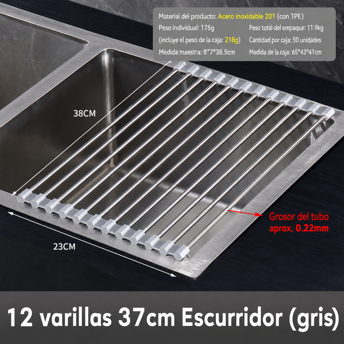 Escurridor de cocina acero inox plegable y extensible