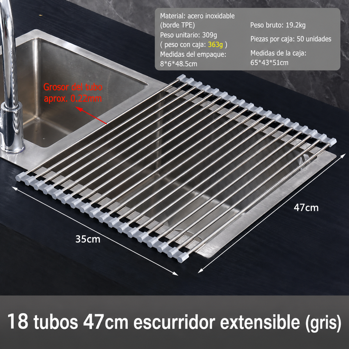 Escurridor de cocina acero inox plegable y extensible