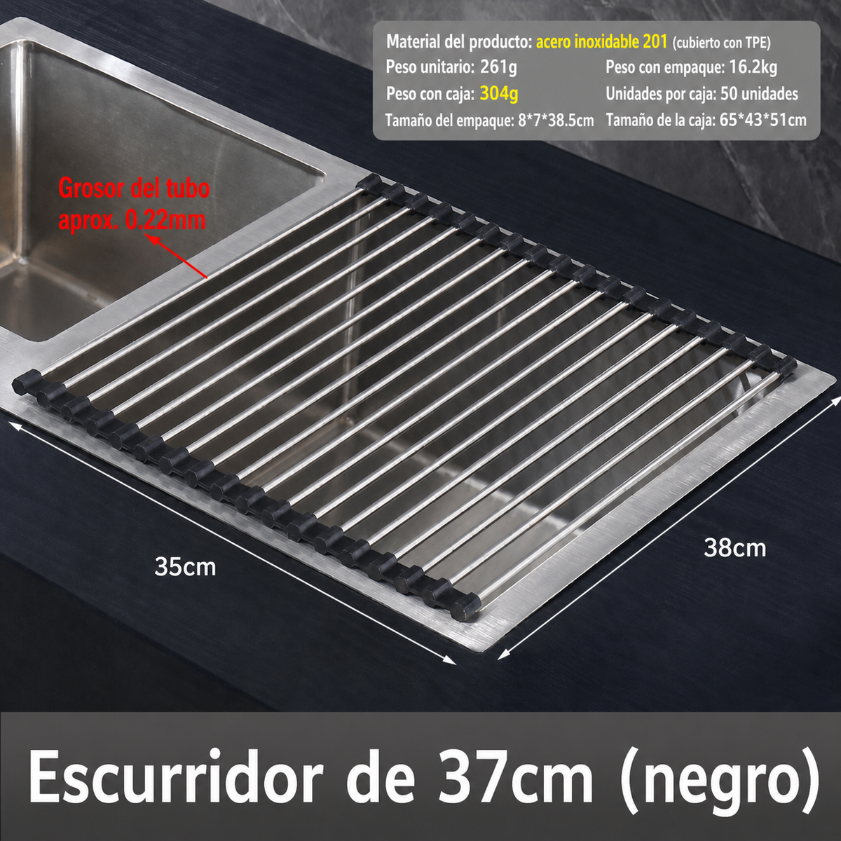 Escurridor de cocina acero inox plegable y extensible