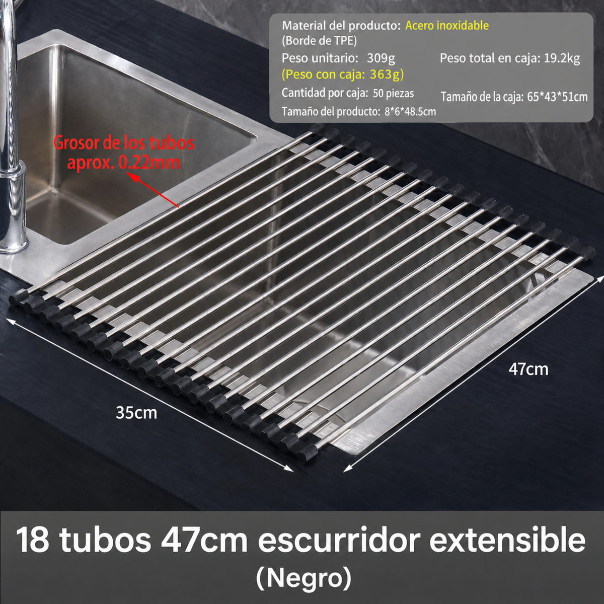 Escurridor de cocina acero inox plegable y extensible