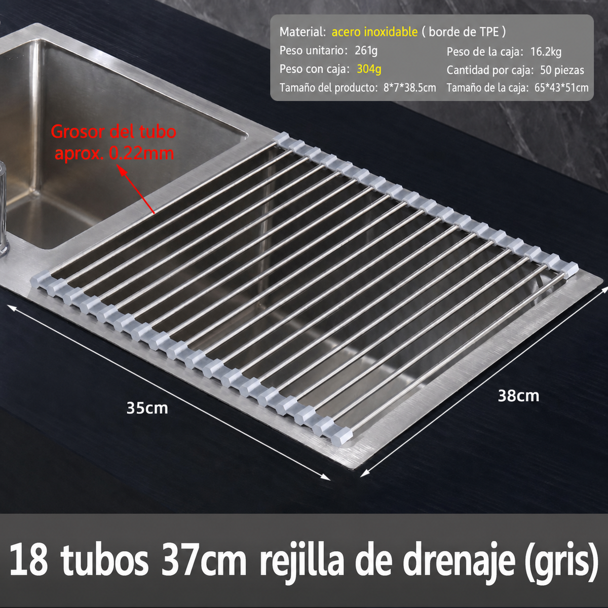 Escurridor de cocina acero inox plegable y extensible