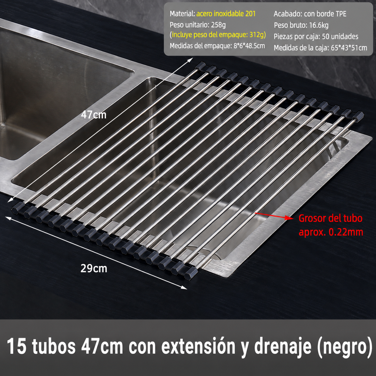 Escurridor de cocina acero inox plegable y extensible