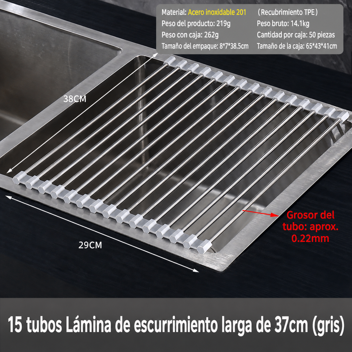 Escurridor de cocina acero inox plegable y extensible