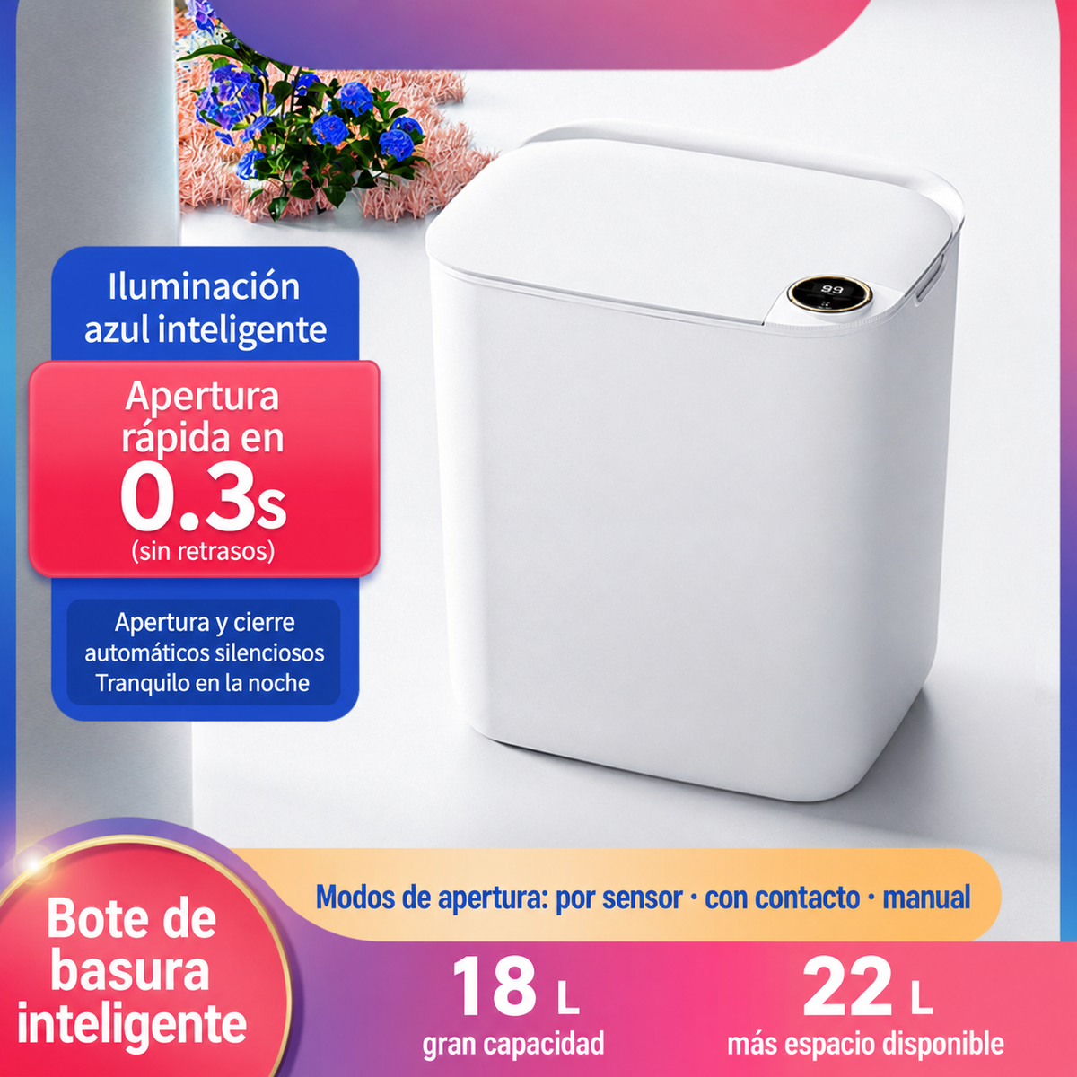 Bote de basura inteligente con sensor 18 L y 22 L - 2