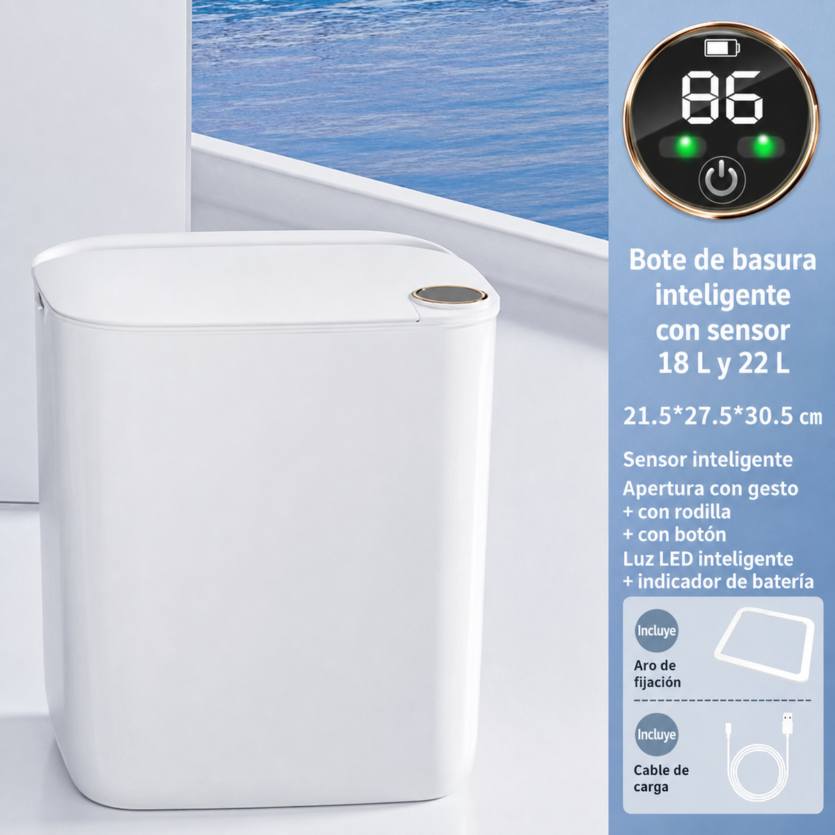 Bote de basura inteligente con sensor 18 L y 22 L - 7