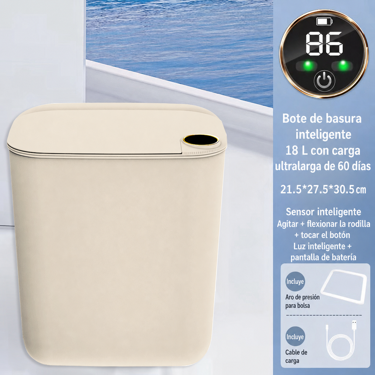 Bote de basura inteligente con sensor 18 L y 22 L - 8