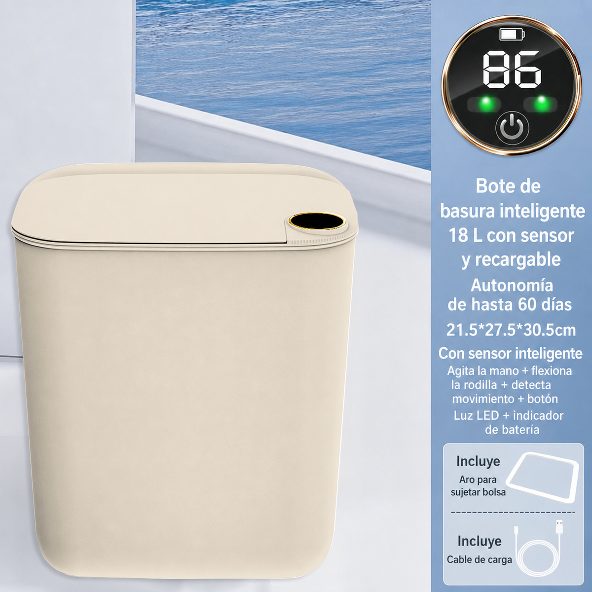 Bote de basura inteligente con sensor 18 L y 22 L
