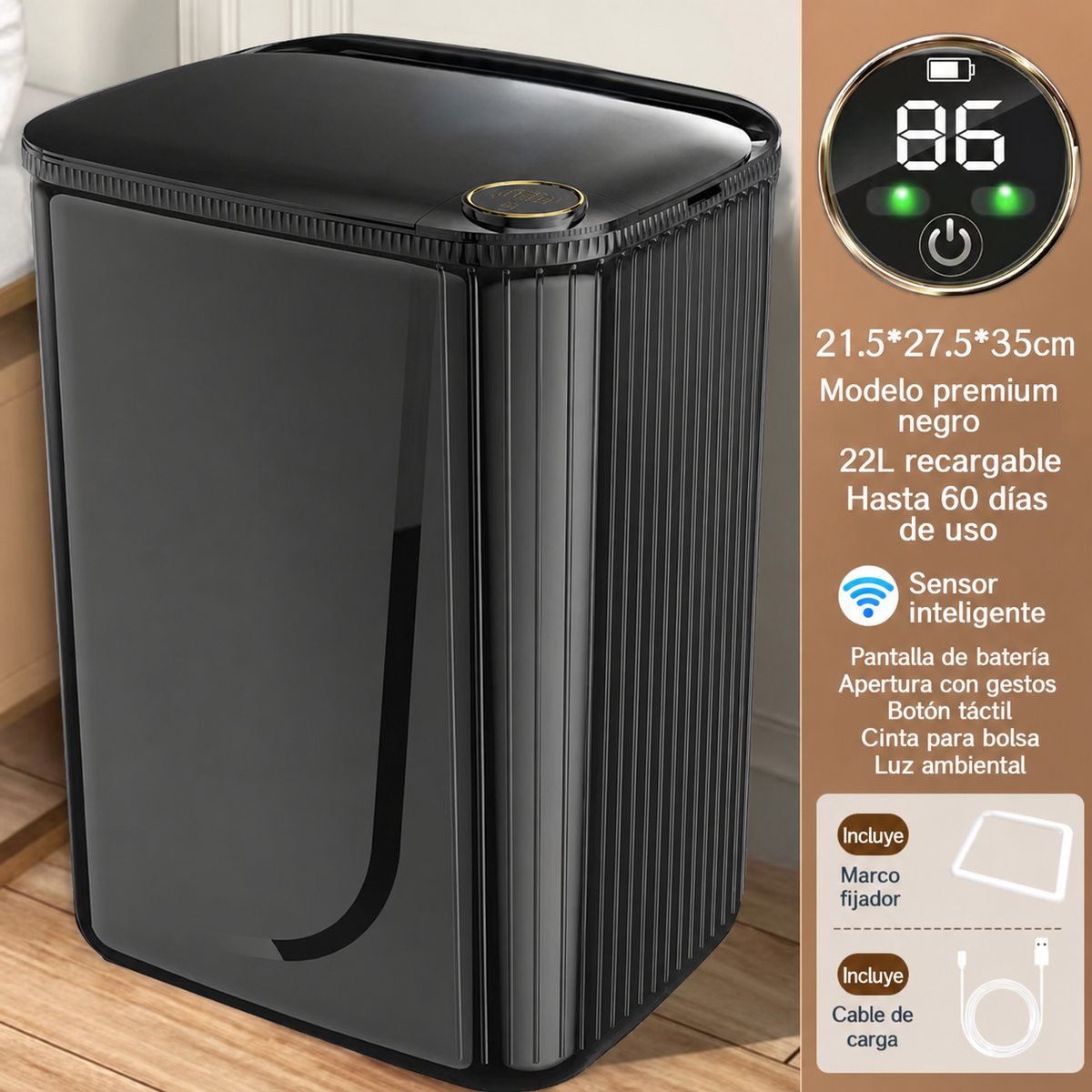 Bote de basura inteligente con sensor 18 L y 22 L