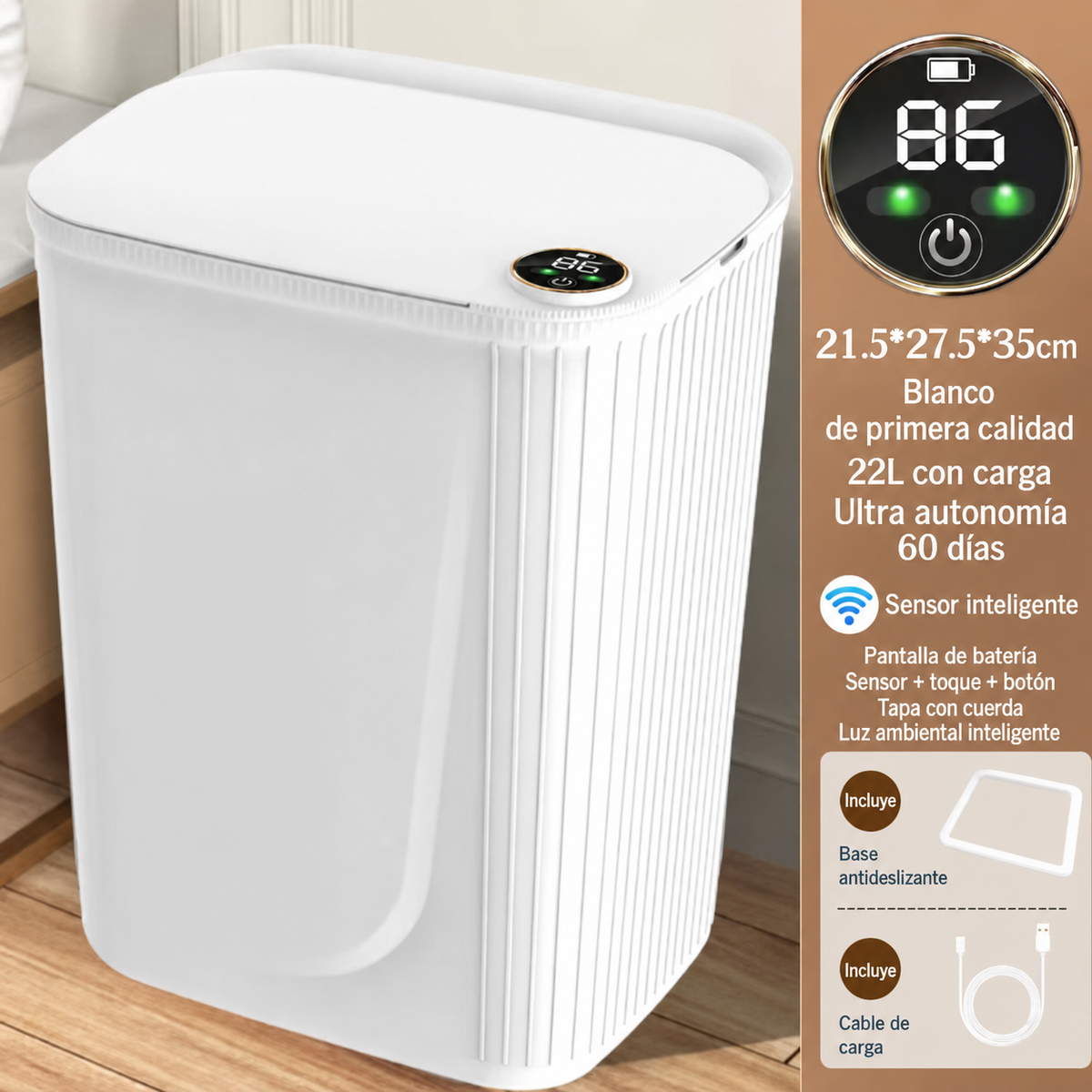 Bote de basura inteligente con sensor 18 L y 22 L