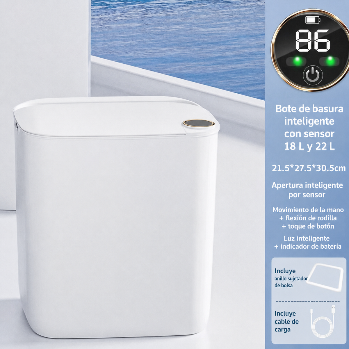Bote de basura inteligente con sensor 18 L y 22 L