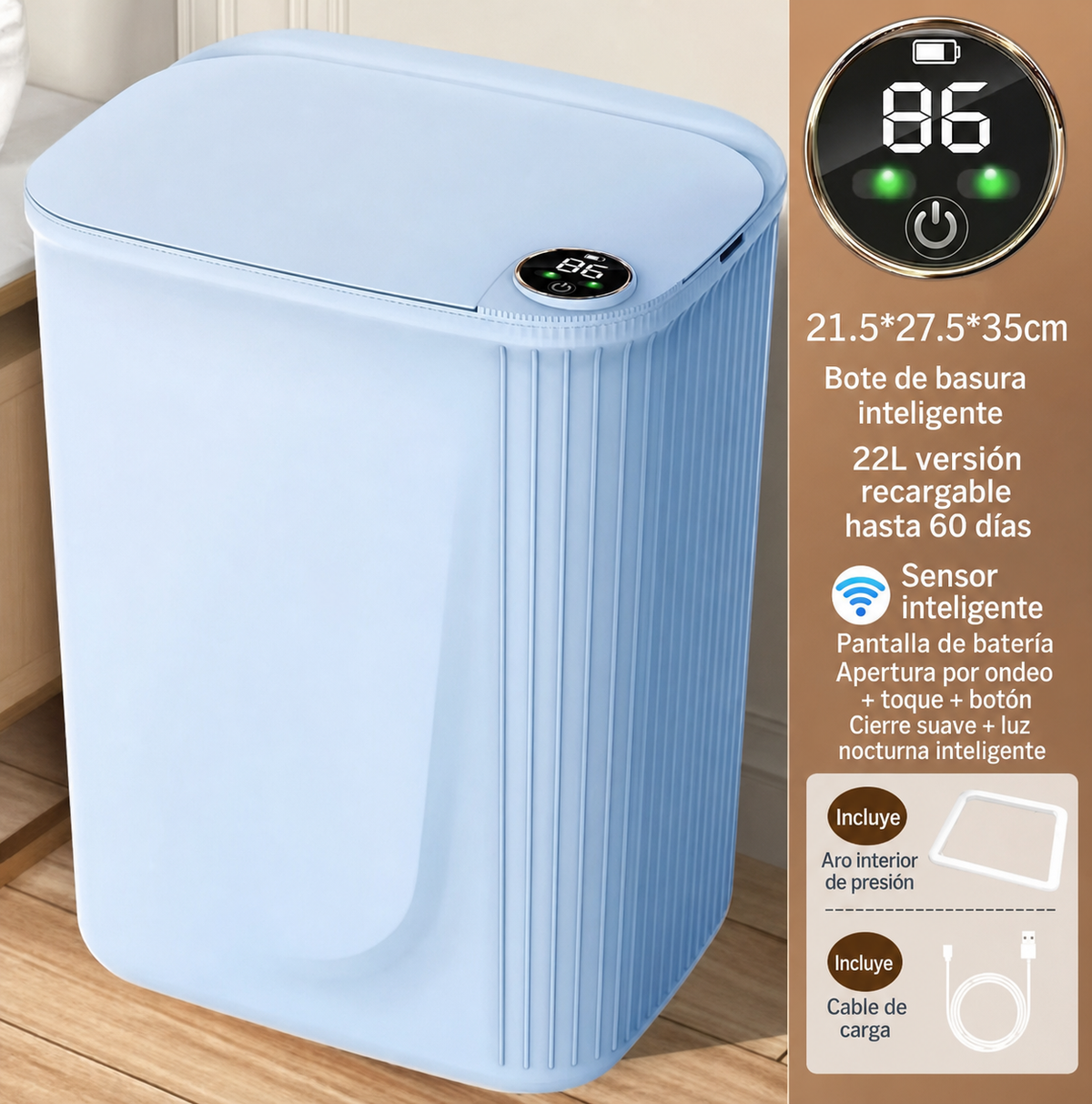 Bote de basura inteligente con sensor 18 L y 22 L
