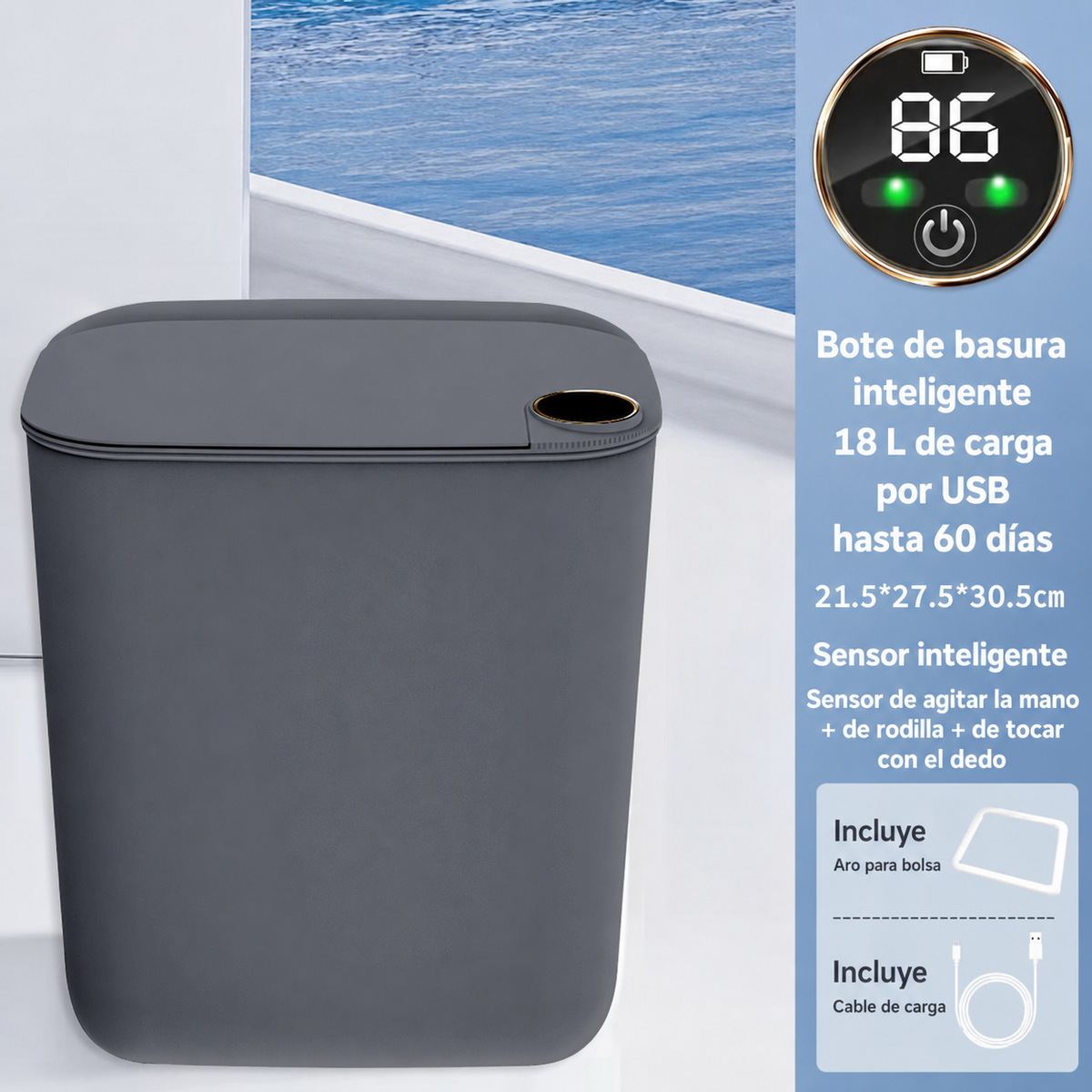 Bote de basura inteligente con sensor 18 L y 22 L