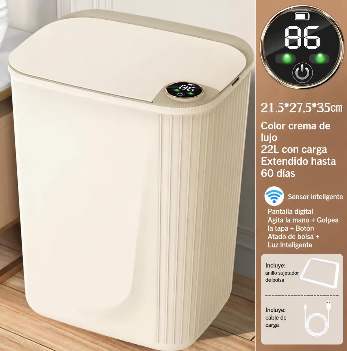 Bote de basura inteligente con sensor 18 L y 22 L