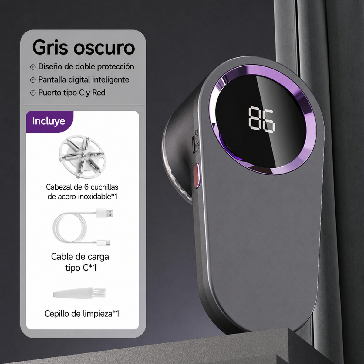 Quitapelusas eléctrico recargable USB con pantalla digital - 7