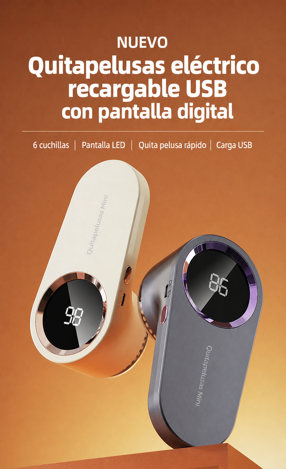 Quitapelusas eléctrico recargable USB con pantalla digital - 2