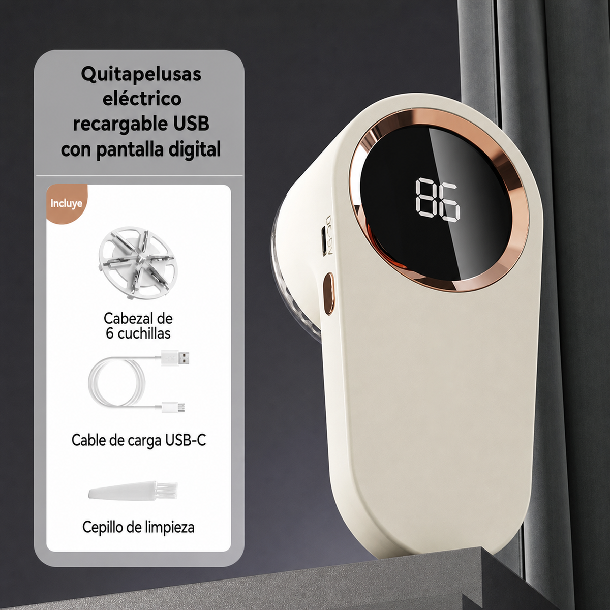 Quitapelusas eléctrico recargable USB con pantalla digital