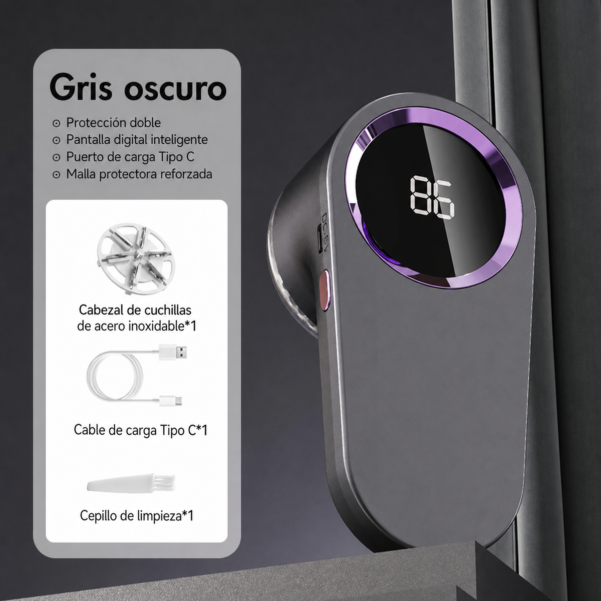Quitapelusas eléctrico recargable USB con pantalla digital