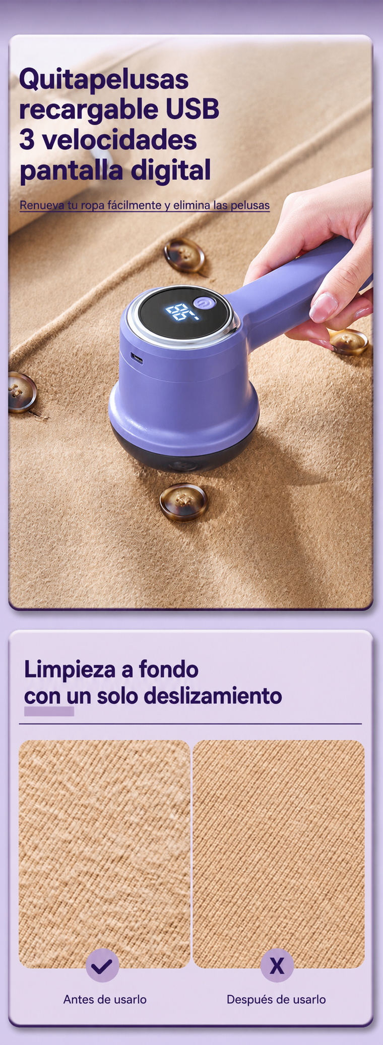Quitapelusas recargable | 3 velocidades - 9