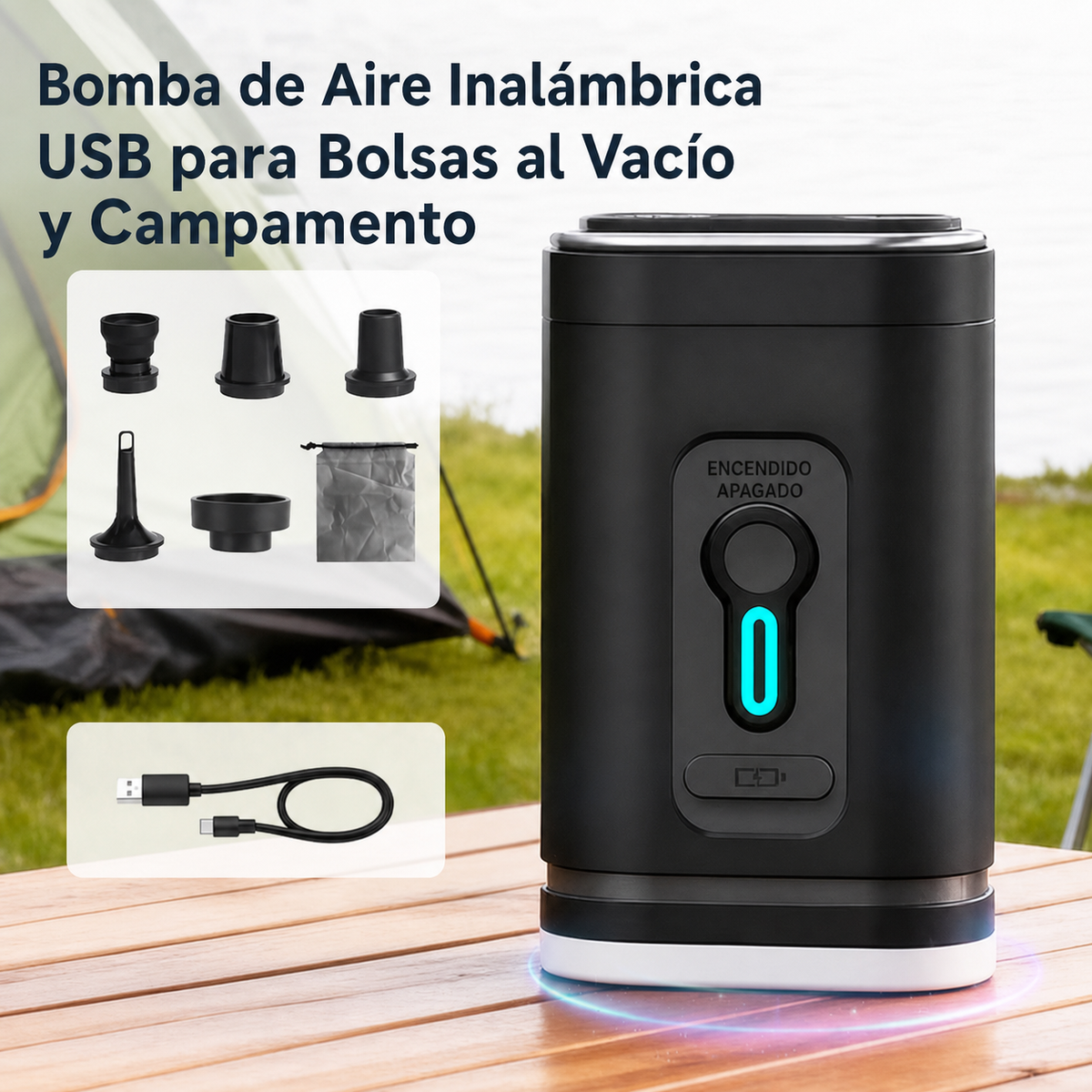 Bomba de Aire Inalámbrica USB para Camping - 2