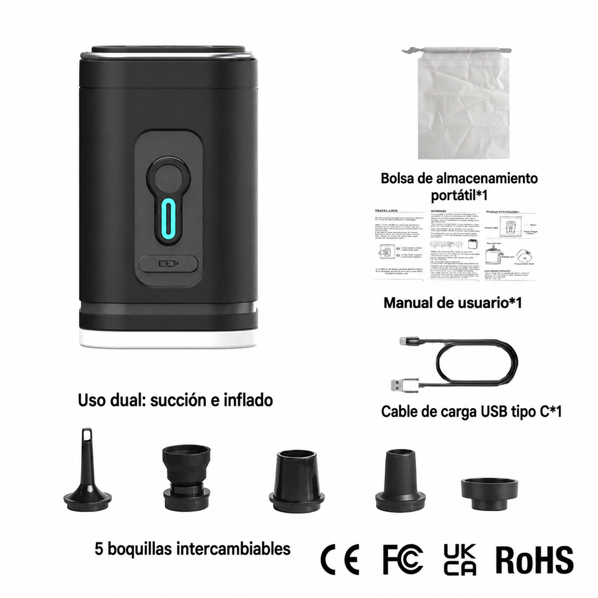 Bomba de Aire Inalámbrica USB para Camping - 3