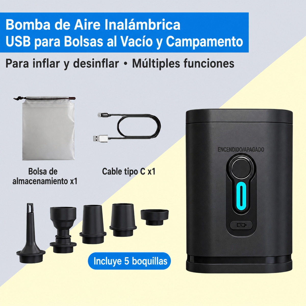 Bomba de Aire Inalámbrica USB para Camping - 4
