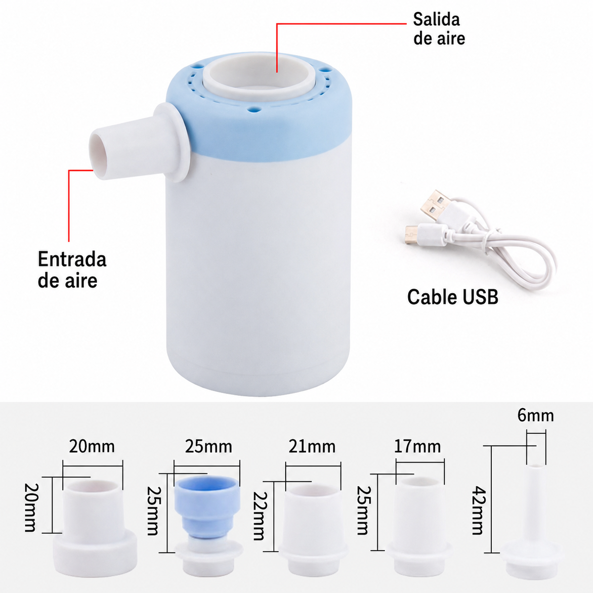 Bomba de Aire Inalámbrica USB para Camping - 7