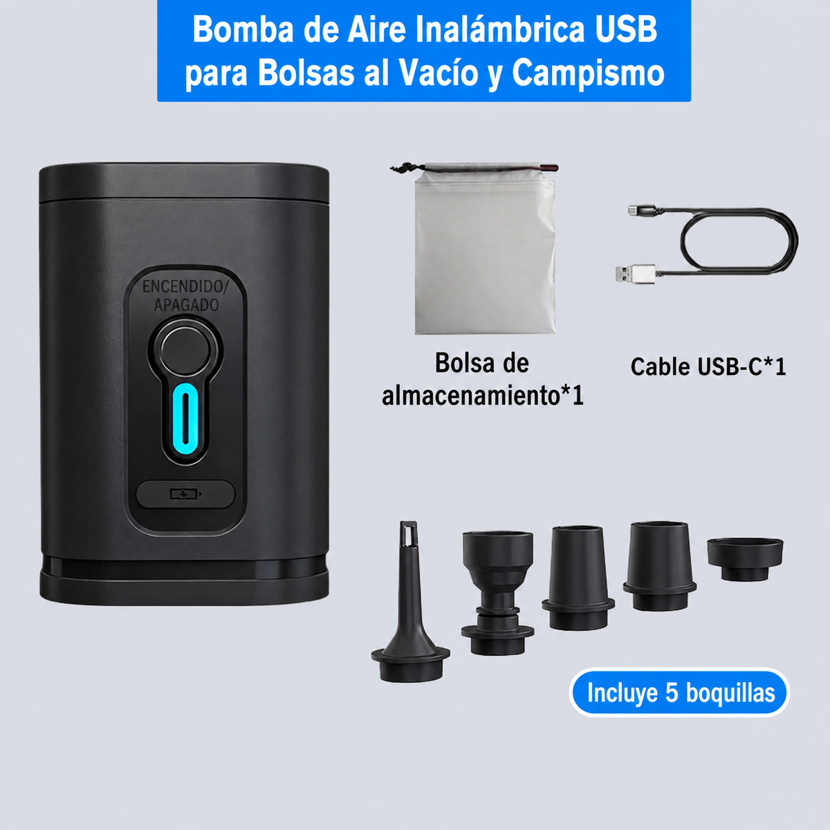 Bomba de Aire Inalámbrica USB para Camping - 9