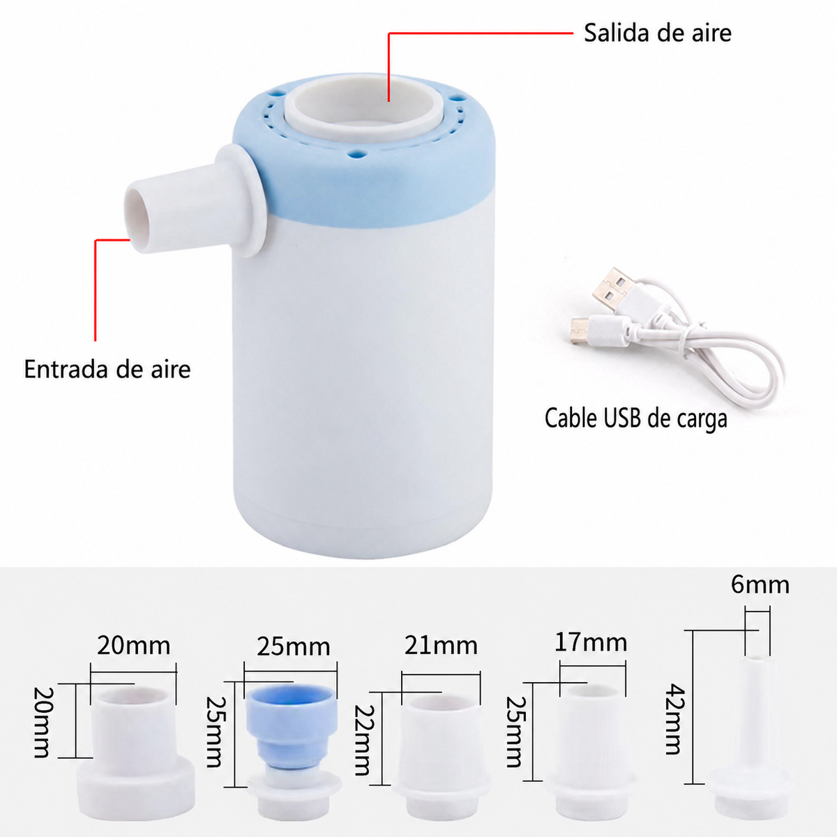 Bomba de Aire Inalámbrica USB para Camping
