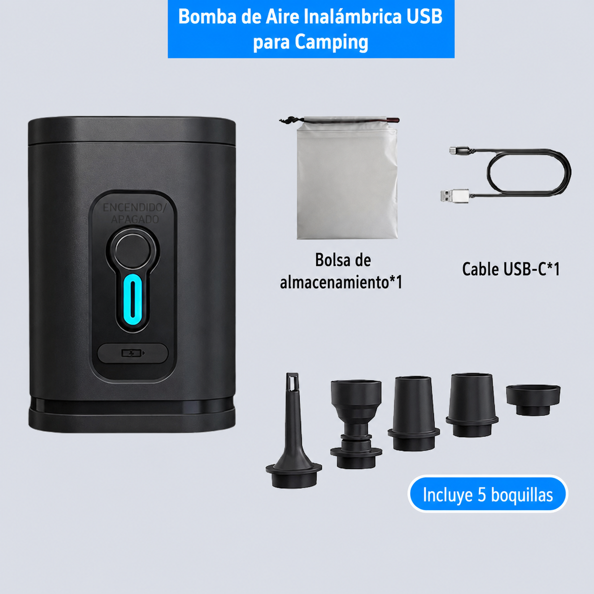 Bomba de Aire Inalámbrica USB para Camping