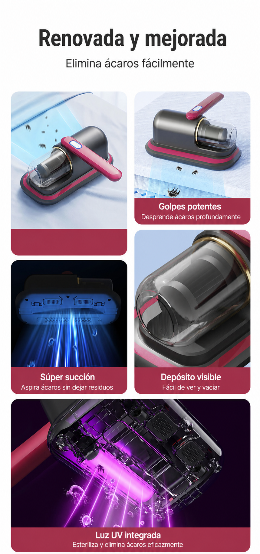 Aspiradora antiácaros portátil con luz UV - 8
