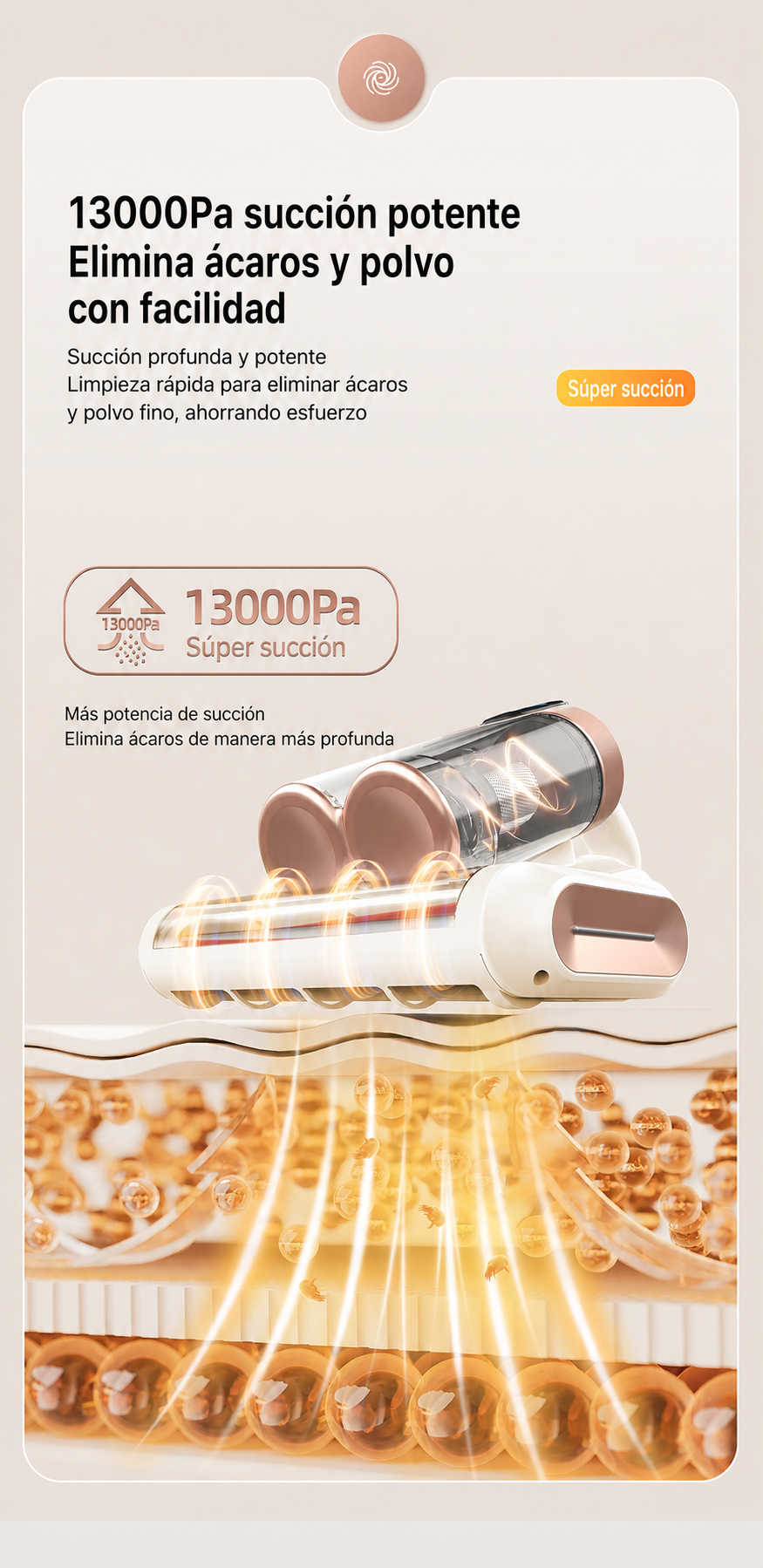 Aspiradora anti-ácaros UV con cepillo rodante inalámbrica - 10