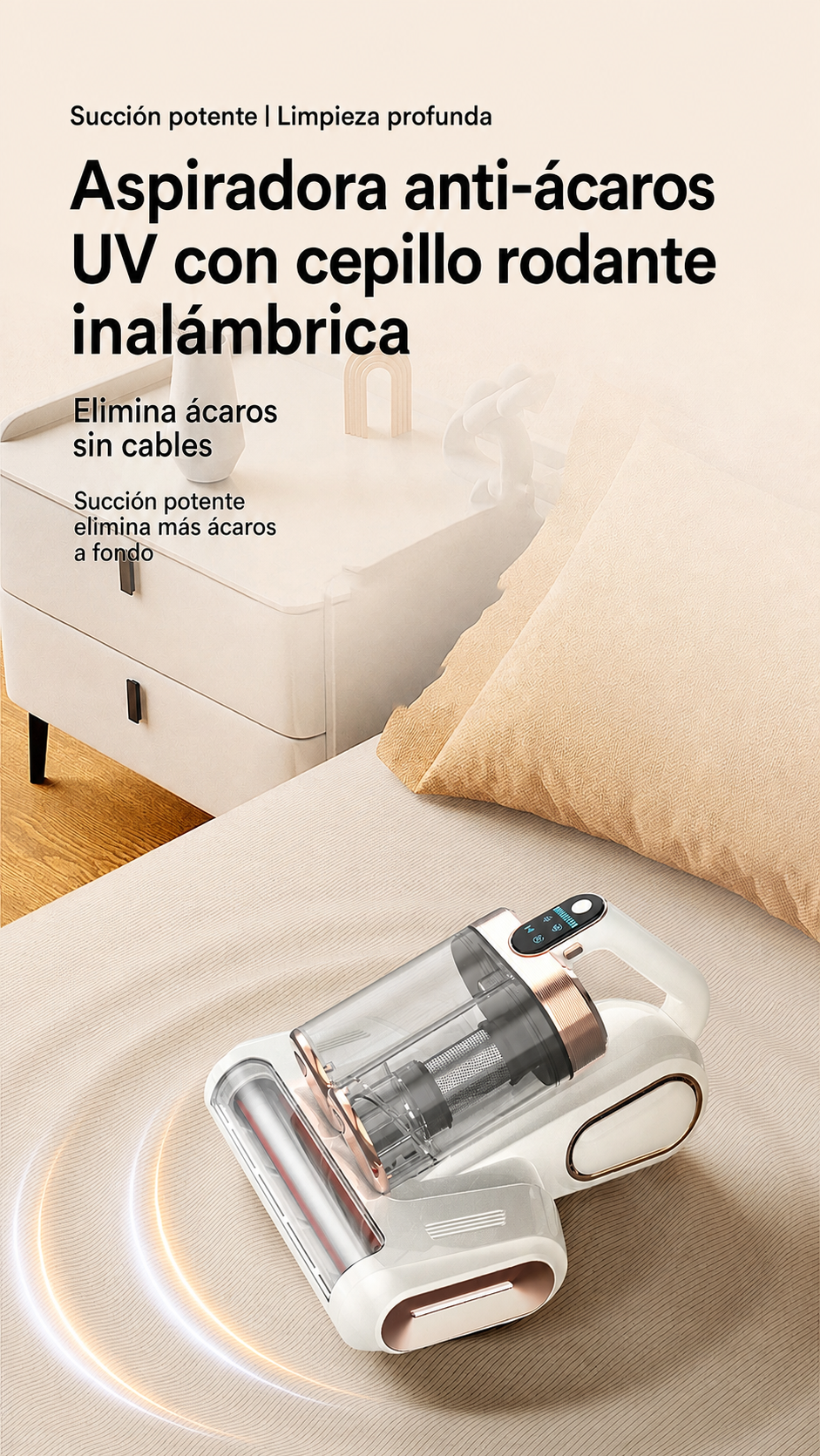Aspiradora anti-ácaros UV con cepillo rodante inalámbrica - 8