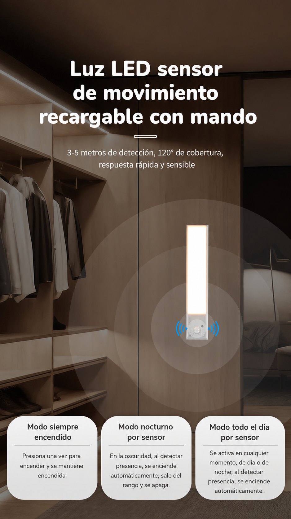 Luz LED sensor de movimiento recargable - 8