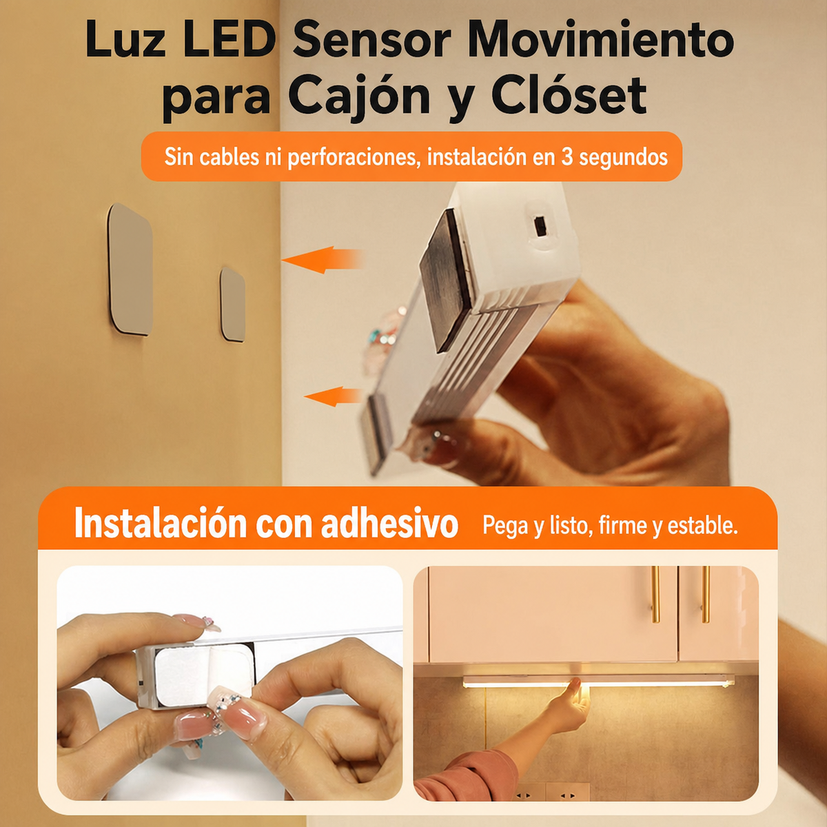 Luz LED Sensor Movimiento para Cajón y Closet - 2